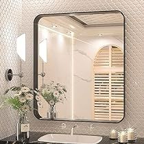 Black Bathroom Mirror, Large Bathroom Mirrors, Rectangle Wall Mirror, Black Vanity Bathroom, Matte Black Bathroom, Vanity Wall Mirror, Over Sink, House Features, Mirror Wall Bathroom