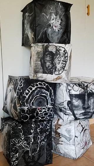 Tyvek Projects, Textiles Sketchbook, A Level Textiles, Cultural Artifact, Altered Art Projects, Diy Backpack, Sumi Ink, India Ink, Black And White Colour