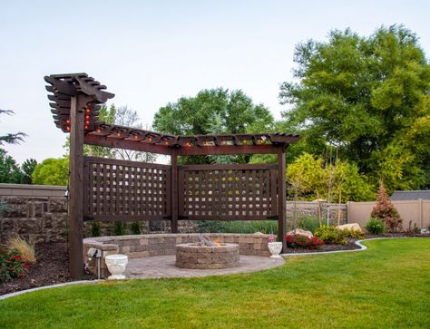 Trellis Lights, Corner Pergola, Arbors Trellis, Cheap Pergola, Outdoor Trellis, Diy Trellis, Garden Arbor, Fire Pit Area, Wooden Pergola