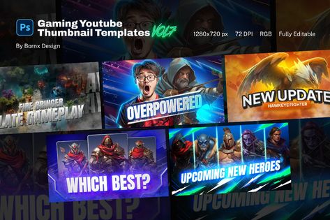 Gaming Youtube Thumbnail Templates vol 7, Social Media ft. youtube & template - Envato Content For Youtube Channel, Content For Youtube, Youtube Template, Gaming Thumbnail, Thumbnail Template, Photoshop Flyer, Youtube Video Thumbnail, Youtube Thumbnail Template, Halloween Flyer