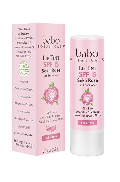 For young to mature lips that want to shine! Innovative sheer lip tint SPF 15. Non-nano zinc oxide and titanium dioxide; Smoothes, softens and conditions lips; Enriched with Babo's Nutri-Soothe™ Complex, rich in anti-oxidants & vitamins.