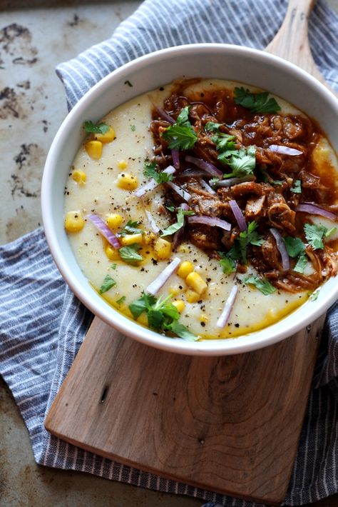 Modern Pressure Cooking: Braised Pulled Pork BBQ & Creamy Corn Polenta Braised Pulled Pork, Corn Polenta, Pork Bbq, Polenta Recipes, Electric Pressure Cooker Recipes, Using A Pressure Cooker, Creamy Corn, Catering Ideas, Pot Ideas