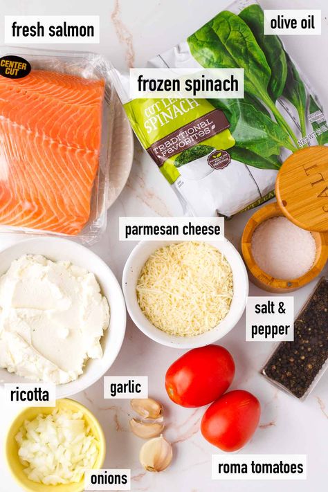 Salmon Spinach Recipes, Salmon Florentine Recipe, Salmon Florentine, Spinach Stuffed Salmon, Red Skin Mashed Potatoes, Garlic Butter Noodles, Roasted Rainbow Carrots, Grilled Peach Salad, Stuffed Salmon