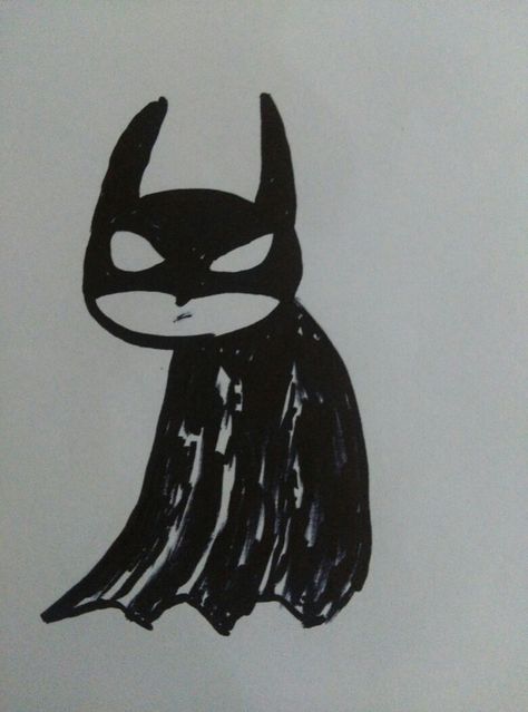 Cute little Batman😍 Batman Art Sketch, Lego Batman Drawing Easy, Batman Drawing Reference, Batman Art Drawing Easy, Batman Doodle Easy, Gotham Drawings, Simple Batman Drawing, Batman Doodle Art, Cute Batman Drawing