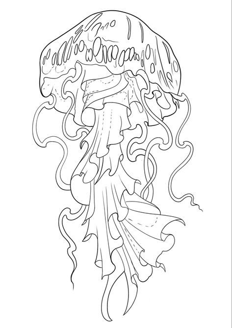 Jellyfish Tattoo Stencil, Underwater Scene Drawing, Medusa Outline, Jellyfish Outline, Octopus Outline, Underwater Tattoo, Animal Stencil Art, Tree Frog Tattoos, Octopus Tattoo Design