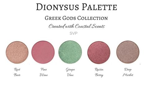 Palette inspired by Greek God Dionysus Mythology Olympian Created with Coastal Scents Eyeshadow Greek Gods Color Palette, Ancient Greek Color Pallete, Dionysus Makeup, Greek Mythology Color Palette, Dionysus Aesthetic, Greek Makeup, Dark Branding, Ancient Greece Fashion, Hellenic Polytheism