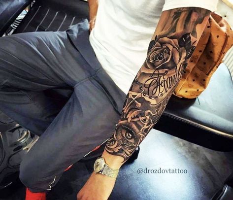 Rose Tattoo Sleeve, Forearm Sleeve, Forarm Tattoos, Famous Tattoos, Full Sleeve Tattoos, Arm Sleeve Tattoos, Hand Tattoos For Guys, Best Sleeve Tattoos, Feather Tattoos