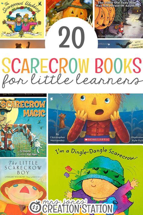 Scarecrow books galore! Fill your library with these fun scarecrow themed books to bring lots of laughter into your classroom! 20 Scarecrow Books for Little Learners - Mrs. Jones' Creation Station  #FallBooks #Autumn #Scarecrow #TeachersPayTeachers #MrsJonesCreationStation Mrs Jones, Creation Station, Read Aloud Books, Kindergarten Resources, Fallen Book, Theme Activity, Preschool Books, Books For Kids, Toddler Books