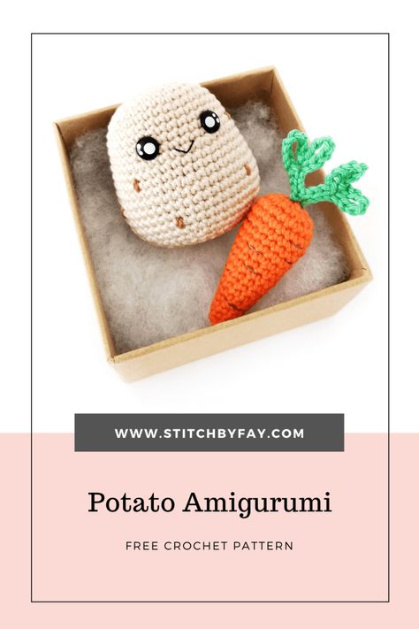 Potato Amigurumi Crochet Pattern - Free Pattern - Stitch by Fay Potato Amigurumi, Crochet Pattern Beginner, Woolen Craft, Crochet Toys Free, Basic Stitches, Easy Crochet Blanket, Crochet Animals Free Patterns, Crochet Food, Quick Crochet