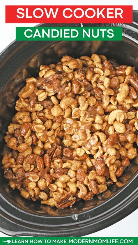 Candied Nuts Crockpot, Slow Cooker Nuts Recipes, Crockpot Candied Nuts Recipe, Crockpot Candied Pecans, Crockpot Nuts Recipes, Crockpot Candy Pecans, Crockpot Christmas Candy, Candied Nuts Recipe, Glazed Nuts