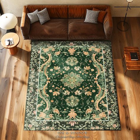 Mystic Cottagecore Accent Rug Hippie Rug With Emerald Green Detail Beige Boho Aesthetic for Housewarming Gift Vibrant Color Floor Decor - Etsy Art Nouveau Rug, Hippie Rug, 1800s Home, Rug Tapestry, Green Rugs, Gothic Room, Color Floor, Beige Boho, Interior Renovation