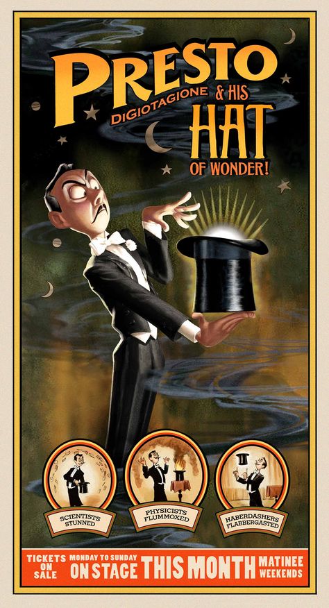 Houdini Poster, Magician Art, Emeryville California, Pixar Studios, Pixar Animation Studios, Pixar Shorts, Magic Illusions, Disney Room Decor, Pixar Animation