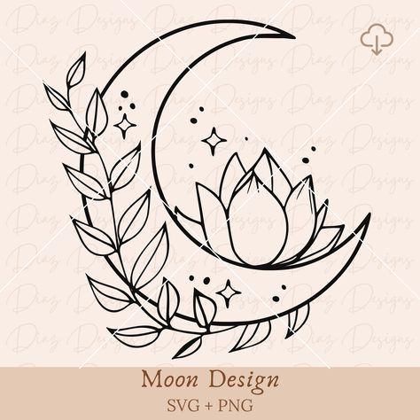 Lotus Flower With Moon Tattoo, Moon Cricut, Lotus Spiritual, Lotus Flower Svg, Lotus Svg, Moon Lotus, Lotus Vector, Lotus Flower Mandala Svg, Moon Clipart