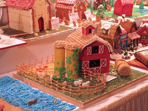 Farm Gingerbread House, Gingerbread Barn, Edible Architecture, Gingerbread House Contest, Cookie Houses, Gingerbread Contest, Gingerbread Craft, Gingerbread Competition, Cool Gingerbread Houses