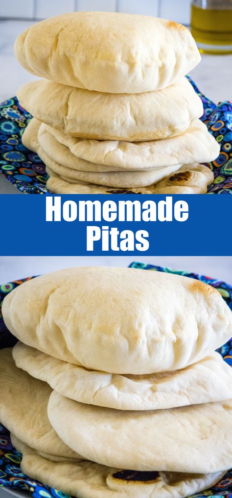 This easy homemade pita bread recipe makes soft and puffy pitas that are great for wrapping and dipping. All it takes is 6 ingredients! #homemade #pitabread #pitas Yogurt Pita Bread Recipe, Grilled Pita Bread, Pita Pit Recipes, Wrap Dough Recipe, Quick Pita Bread Recipe, Pita Bread Recipe No Yeast, Diy Pita Bread, Easy Pita Recipe, Artistic Bread