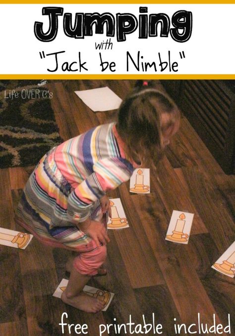 This nursery rhyme gross motor activity is quick to prepare and so much fun to do! My kids loved jumping over the candlesticks with the Jack be Nimble nursery rhyme. Nursery Rhymes Preschool Theme, Nursery Rhyme Lessons, Nursery Rhymes Toddlers, Nursery Rhymes Preschool Crafts, Nursery Ryhmes, Jack Be Nimble, Rhyming Preschool, Nursery Rhyme Crafts, Nursery Rhymes Preschool