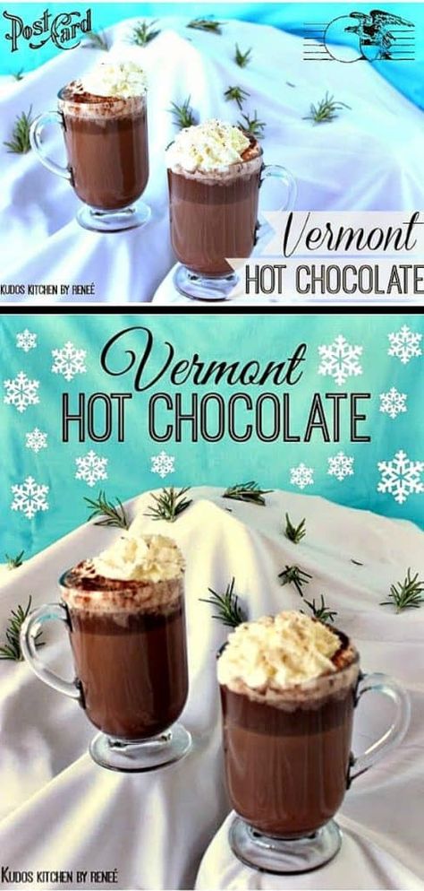 My recipe for Vermont Hot Chocolate is a combination of two things... the classic holiday movie; White Christmas, and the charming and iconic song; Snow! - kudoskitchenbyrenee.com Gin And Tonic Cupcakes, Winter Beverages, Nutella Hot Chocolate, Themed Recipes, Pudding Shots, Candied Sweet Potatoes, Measuring Ingredients, Ice Cream Floats, Tiki Drinks