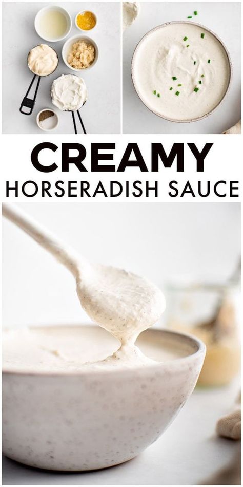 This Creamy Horseradish Sauce Recipe is so easy to make in just 10 minutes with a few simple ingredients! It combines creamy and tangy sour cream and mayonnaise with spicy prepared horseradish, zesty lemon, and simple seasoning. It’s the perfect condiment for Prime Rib, Steak, French Dip Sandwiches, and more! Horseradish Sauce For French Dip, Dipping Sauce For Prime Rib, Sauce For Prime Rib Horseradish, Sour Cream Horseradish Sauce Prime Rib, Horserashish Sauce For Prime Rib, Horsey Sauce For Prime Rib, Horseradish Cream Sauce For Tenderloin, Steak Horseradish Sauce, Horseradish Sour Cream Sauce