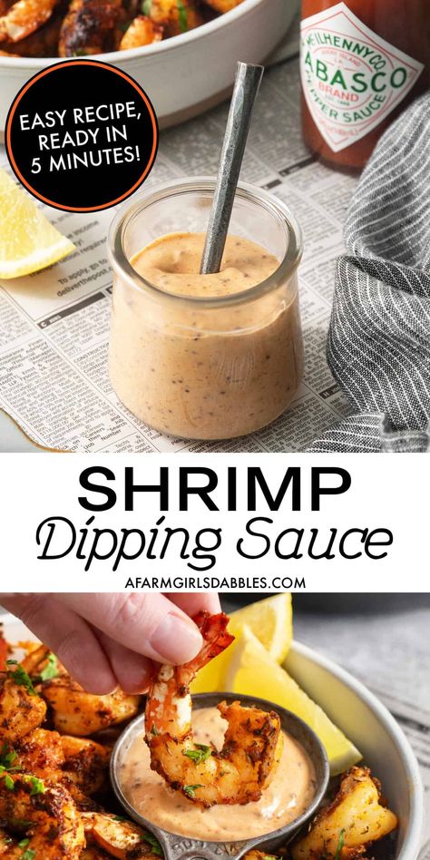 This easy Shrimp Dipping Sauce recipe is a quick, flavorful condiment for all your favorite shrimp, fish and seafood. A riff on Louisiana-style remoulade, the sauce is creamy and perfectly spiced, and features a squeeze of fresh, bright lemon juice! Seafood Remoulade Sauce, Grilled Shrimp Sauce, Shrimp With Sauce Recipes, Dipping Sauce For Shrimp Cocktail, Grilled Shrimp Dipping Sauce, Sauce For Shrimp Burgers, Sauce For Coconut Shrimp Dipping, Recipes With Franks Red Hot Sauce, Sauce For Fish Sticks