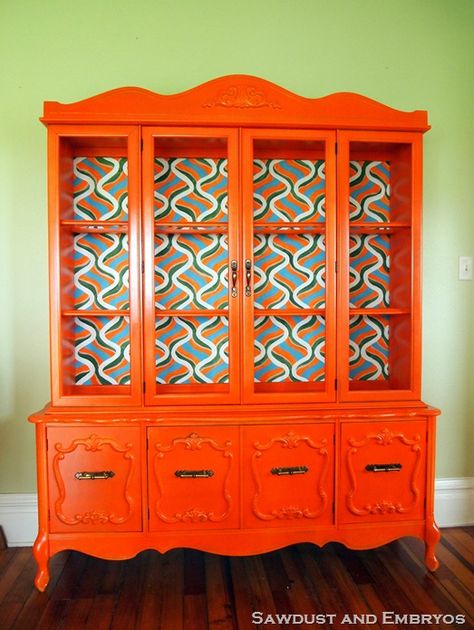 Poker Tables, Cabinet With Glass Doors, Orange Furniture, Eclectic Dining, Furniture Painting, Funky Furniture, Refurbished Furniture, Furniture Restoration, Shop Ideas