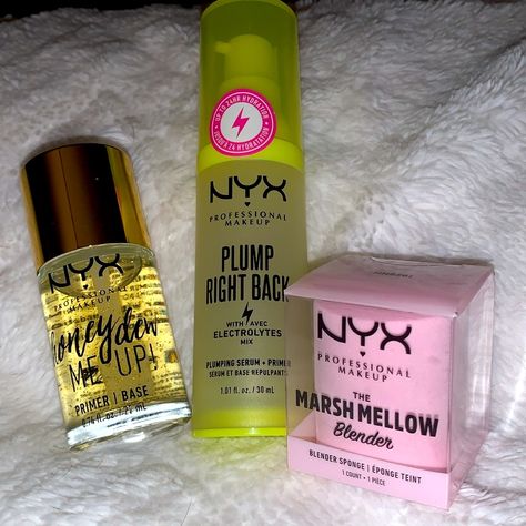 Nyx Professional Makeup Bundle Includes: Nyx Professional Makeup “Honey Dew Me Up” Dewy Primer/ Base (Full Size) Nyx Professional Makeup “Pump Right Back” Plumping Serum-Primer (Full Size) Nyx Professional Makeup “The Marsh Mellow” Blender / Blender Sponge Radiance Boosting Gel Primer With A Dewy Finish On Skin These Face Primers/ Primer-Plumbers Provide A Base For Long-Lasting Makeup Wear And Creates A Luminous Finish. The Honey Dew Me Up Primer/ Base Is Suitable For All Skin Types, This Sheer Nyx Honey Dew Me Up Primer, Nyx Makeup Products, Nyx Primer, Dewy Primer, Nyx Jumbo Eye Pencil, Water Based Primer, Blender Sponge, Gel Primer, Honey Dew