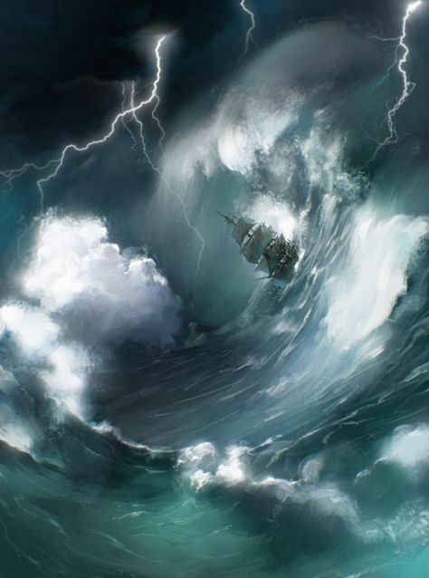 Storm At Sea Painting, Storms At Sea, Ships In Storms Stormy Sea, Stormy Sea Painting Tutorial, Stormy Sea Aesthetic, Sea Storm Aesthetic, Ocean Storm Aesthetic, Fantasy Ocean Art, Sea Fantasy Art