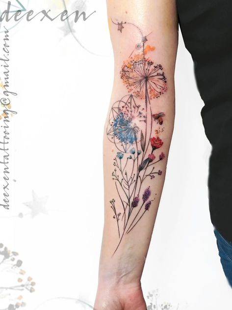 Watercolor Tattoo Sleeve, Tattoo Fairy, Vintage Flower Tattoo, Girls With Sleeve Tattoos, Watercolor Tattoo Flower, Wildflower Tattoo, Flower Tattoo Shoulder, Flower Tattoo Arm, Floral Tattoo Sleeve