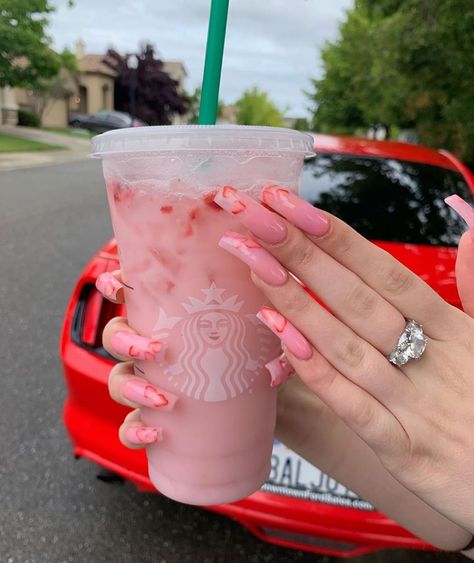 @creamysodagang on Instagram: “@iceymilli 🍓” Starbucks Nails, Nails After Acrylics, Fruit Nail Designs, Classy Nail Designs, Pink Drink, Pink Nail, Fabulous Nails, Classy Nails, Fire Nails