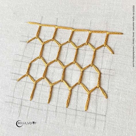 Honeycomb Stitch Tutorial Honeycomb Stitch Embroidery, Honeycomb Embroidery Pattern, Honeycomb Embroidery, Honeycomb Stitch, Simple Embroidery Designs, Embroidery Stitch, Stitch Tutorial, Hand Embroidery Tutorial, Embroidery Tutorial