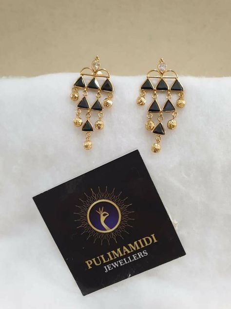 Nallapusalu Earrings, Black Beads Ear Rings Gold, Black Stone Earrings Gold, Small Earrings Gold, Gold Earrings Indian, Black Beads Mangalsutra Design, Gold Earrings Models, Fancy Jewelry Necklace, Gold Earrings Wedding