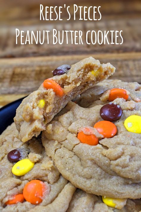 These thick & dense Reese's Pieces Peanut Butter Cookies are a peanut butter lover's dream. Loaded with creamy peanut butter and Reese's pieces, these are the mega peanut butter cookie! #cookies #peanutbutter #peanutbuttercookies #reesespieces Reeses Cookies Recipes, Reese's Pieces Cookies, Reeses Cookies, My Country Table, Cup Cookies, Reese's Pieces, Country Table, Peanut Butter Cookie, Peanut Butter Cookie Recipe