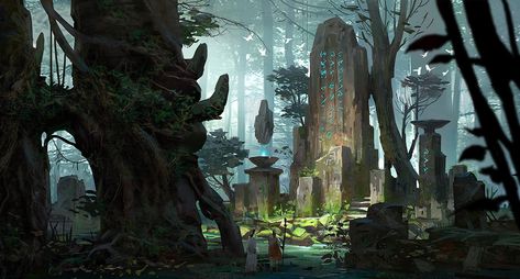 theartofanimation:   Lee b - Legendary EDH Plays Forest Ruins, Landscape Concept, Fantasy Forest, Fantasy Places, Fantasy Setting, Fantasy Art Landscapes, Fantasy Concept Art, Lost City, Environment Design