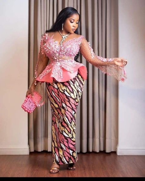 Pink Ankara, Skirt With Blouse, Veekee James, Ankara And Lace, Pink Prom Dresses Mermaid, Ankara Styles For Women, Nigerian Lace Styles Dress, Ankara Long Gown Styles, African Lace Styles