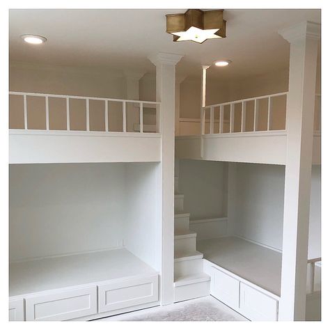 @jenniferbarroninteriors shared a photo on Instagram: “Bunk room in the country… coming right along! 🌟🐴🐄 #jbinteriors #bunkroom #custom #countryhouse #bunkbeds #designhouston #houstondesign” • Feb 17, 2022 at 2:32am UTC L Shaped Bunk Room, Double Bunk Room, Corner Bunk Bed Ideas, 2 Bunk Beds In One Room, Built In Bunk Beds In Wall, Diy Built In Bunk Beds, Four Bunk Beds, Corner Bunk Beds, Bunk Beds Small Room