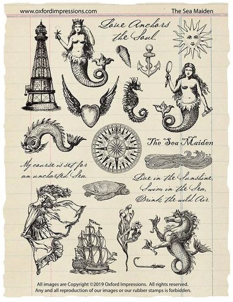 Natur Tattoo Arm, Sea Maiden, Pirate Tattoo, Diy Gifts For Dad, Theme Tattoo, Stamp Collection, Mermaid Theme, Vintage Circus, Sea Monsters