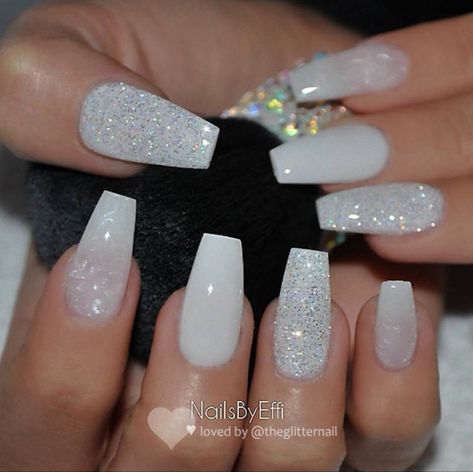 Grad Hair, Quinceanera Nails, Glitter Nails Acrylic, Pink Gel Nails, Lovely Nails, White Acrylic Nails, Nails Winter, Cute Acrylic Nail Designs, Classic Nails