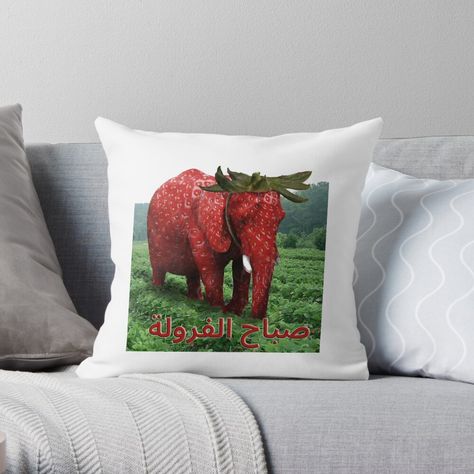 Get my art printed on awesome products. Support me at Redbubble #RBandME: https://www.redbubble.com/i/throw-pillow/Arabic-Text-%D8%B5%D8%A8%D8%A7%D8%AD-Strawberry-Morning-Elephant-Funny-Meme-by-fomodesigns/152830200.5X2YF?asc=u Strawberry Elephant, Elephant Funny, Funny Meme, A Pillow, Designer Throw Pillows, Pillow Sale, Awesome Products, Original Art, Throw Pillow