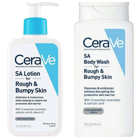 CeraVe SA Skin Care for Rough and Bumpy Skin Bundle - SA Body Wash (10 fl oz) and SA Moisturizing Lotion (8 fl oz Cerave Sa Lotion, Aveeno Body Wash, Rough And Bumpy Skin, Cerave Cleanser, Rough Bumpy Skin, Healthy Skin Care Routine, Gel Sunscreen, Skin Care Lotions, Bumpy Skin