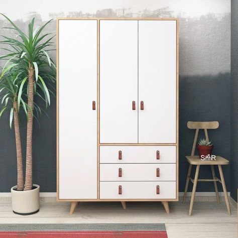 Bless international Manufactured Wood Armoire | Wayfair Scandinavian Wardrobe, Armoire Dressing, Wood Armoire, Bedroom Armoire, 2 Door Wardrobe, Boho Living Room Decor, Hanging Rail, Wardrobe Design, Boho Living Room