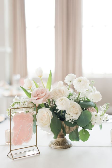 Ivory and blush wedding table decor: Dusty Blue and Blush Wedding at The Room on Main featured on Alexa Kay Events! #weddingcenterpieces #blushandivoryweddingcenterpieces #weddingtabledecor #weddingtablenumbers #blushandgoldweddingtablenumbers Mr And Ms Table Wedding, Blush Garden Wedding, Wedding Table Centerpiece Blush And Dusty Blue, Powder Blue And Blush Pink Wedding, Pink And Blue Wedding Flowers Centerpiece, Blue And Pink Wedding Centrepiece, Blush Pink And White Floral Centerpieces, Peonies Wedding Table, Peach Wedding Decorations