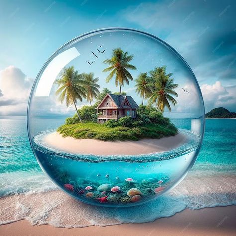 Premium Photo | Sphere of Serenity A Miniature Paradise Encased Paradise Background, Beautiful Beaches Paradise, Universe Images, Summer Promotion, Glass Products, Beautiful Art Pictures, Tropical Islands, Spiritual Art, Screen Savers