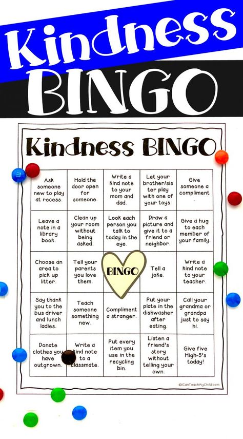 This Printable Kindness BINGO board is great for encouraging children to be intentionally kind to those around them.  Print and use in the classroom, at home, at church, or in Girl and Boy Scouts! Kindness Bingo Free Printable, Kindness Month Ideas, Kindness Dress Up Days, Kindness Games For Kids, Kindness Projects For Kids, Kindness Ideas For School, Kindness At Work, Kindness Bingo, Kindness Crafts