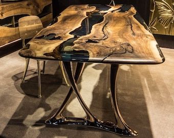 Sage Table, Epoxy Furniture, Black Walnut Table, Metal Desk Legs, Kitchen Bar Table, Custom Wood Frames, Wood Table Legs, River Blue, Steel Table Legs