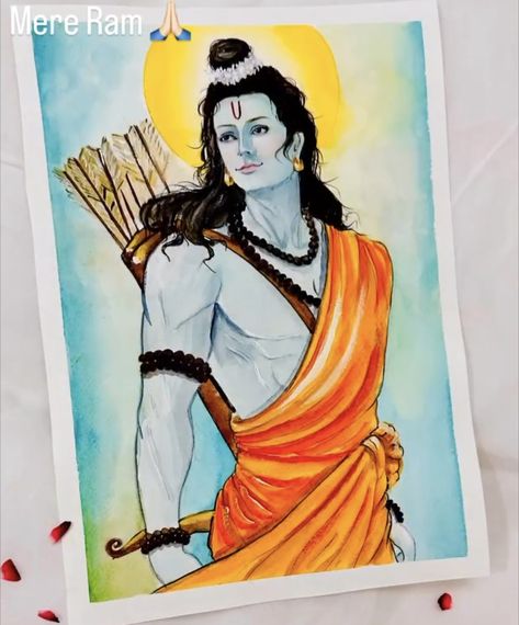 Ram Ji Watercolor Painting, Shree Ram Painting Canvas, Ram Bhagwan Drawing, Ram Sita Modern Art, Lord Ram Paintings, Ramayana Drawing, Ram Ji Painting, Lord Ram Drawing, Shree Ram Painting