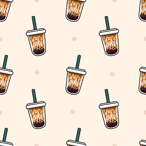 Bubble Tea Background, Pattern Doodle, Thai Milk Tea, Hand Pattern, Doodle Background, Bubble Milk Tea, Ice Milk, Tapioca Pearls, Room Makeovers