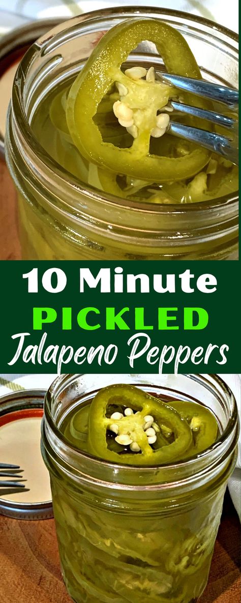 Easy 10 Minute HOMEMADE Pickled Jalapeno Peppers from fresh jalapenos! The perfect addition to nachos, tacos or use in dips or to spice up your nacho cheese sauce. Refrigerator recipe - no canning involved! #jalapeno #jalapenopeppers #pickledjalapeno #pickledpeppers #mexicanrecipes #pickling #canning # Refrigerator Jalapeno Peppers, Pickled Jalepeno Recipes Refrigerator, Quick Pickled Jalapenos Recipe, Canning Japalenos, Refrigerator Pickled Jalapenos, Pickled Jalapenos Refrigerator, Canning Jalepenos Peppers, Easy Pickled Jalapenos Recipe, Pickling Jalapenos Recipe