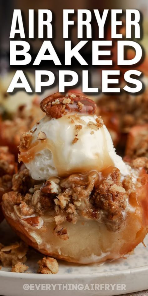 Airfryer Apples Recipe, Air Fried Hasselback Apples, Airfry Apple Dessert, Easy Apple Desserts In Air Fryer, Baked Apple In Air Fryer, Air Fryer Blooming Apple, Baked Apple Air Fryer Recipe, Airfryer Baked Apples, Air Fryer Baked Apples Recipes