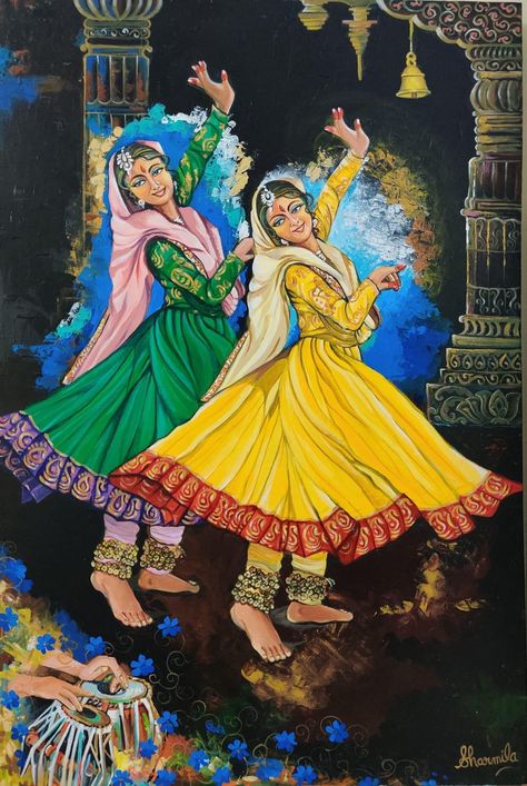 Indian Classical Dancer Painting, Indian Folk Dance Paintings, Kathak Dance Illustration, Dance Project Cover Page, Kathak Dancer Painting, Kathak Dance Drawing, Kathak Dance Painting, Kathak Drawing, Bharatnatyam Painting