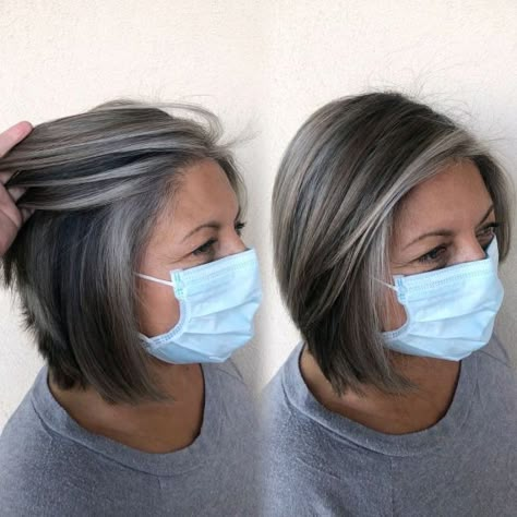 Brown Hair With Silver Highlights, Gray Bob, Grey Brown Hair, Trending In 2023, Black And Grey Hair, Gray Hair Styles, Grey Bob, Grey Hair Transformation, Salt And Pepper Hair