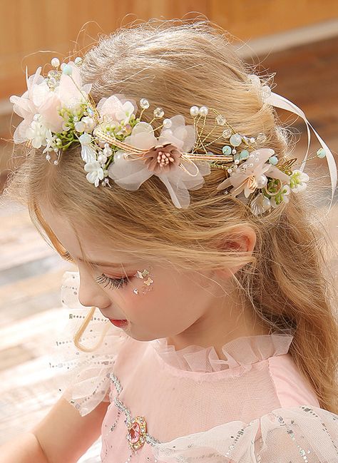 Flower Girl Tulle/Alloy/Sequin/Plastic Tiaras With Lace/Flower/Sequin/Pearl (198273349) Tiara Headpieces, Flower Hair Band, Leaf Crown, Wedding Hairband, Crystal Hair Vine, Princess Flower, Bridal Headdress, Gold Hair Accessories, Rose Bonbon